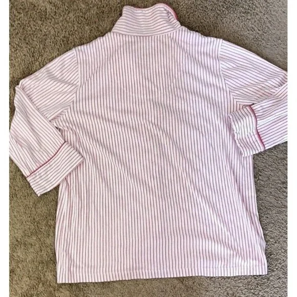 Lauren Ralph Lauren Pajama Top Women Sz Large Pink White Striped Button Pocket - Picture 5 of 6